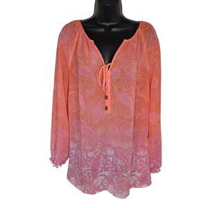 Charter Club Ombre Boho Sheer bohemian peasant top 1x